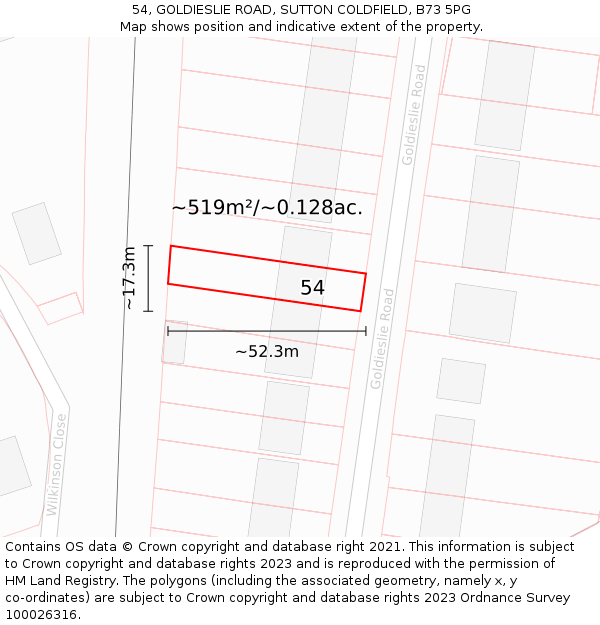 54, GOLDIESLIE ROAD, SUTTON COLDFIELD, B73 5PG: Plot and title map