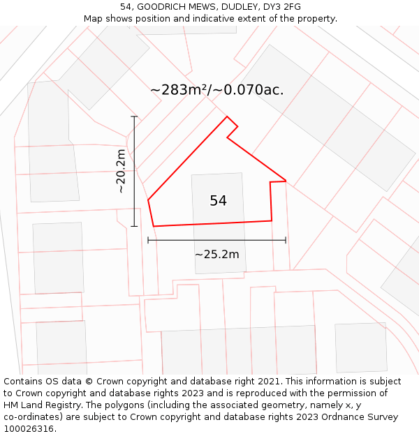 54, GOODRICH MEWS, DUDLEY, DY3 2FG: Plot and title map