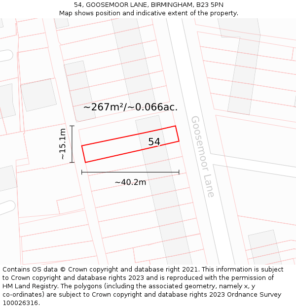 54, GOOSEMOOR LANE, BIRMINGHAM, B23 5PN: Plot and title map