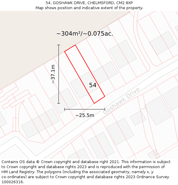 54, GOSHAWK DRIVE, CHELMSFORD, CM2 8XP: Plot and title map