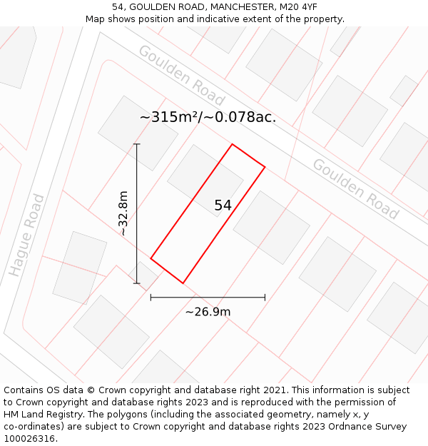 54, GOULDEN ROAD, MANCHESTER, M20 4YF: Plot and title map