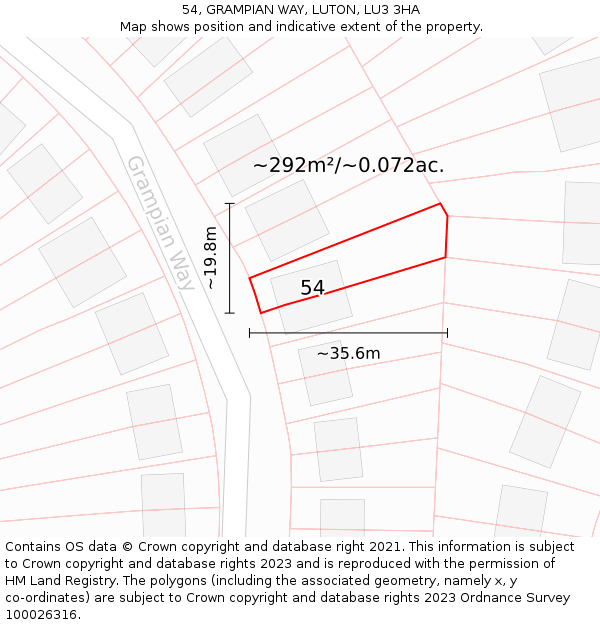 54, GRAMPIAN WAY, LUTON, LU3 3HA: Plot and title map