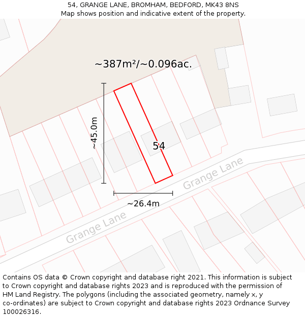 54, GRANGE LANE, BROMHAM, BEDFORD, MK43 8NS: Plot and title map