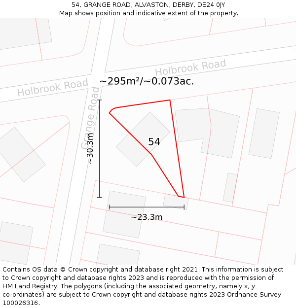 54, GRANGE ROAD, ALVASTON, DERBY, DE24 0JY: Plot and title map