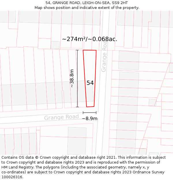 54, GRANGE ROAD, LEIGH-ON-SEA, SS9 2HT: Plot and title map