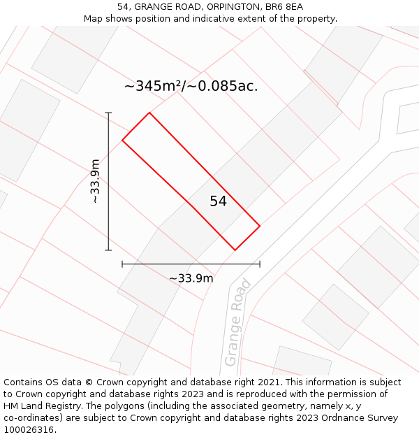 54, GRANGE ROAD, ORPINGTON, BR6 8EA: Plot and title map