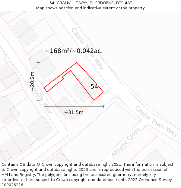 54, GRANVILLE WAY, SHERBORNE, DT9 4AT: Plot and title map