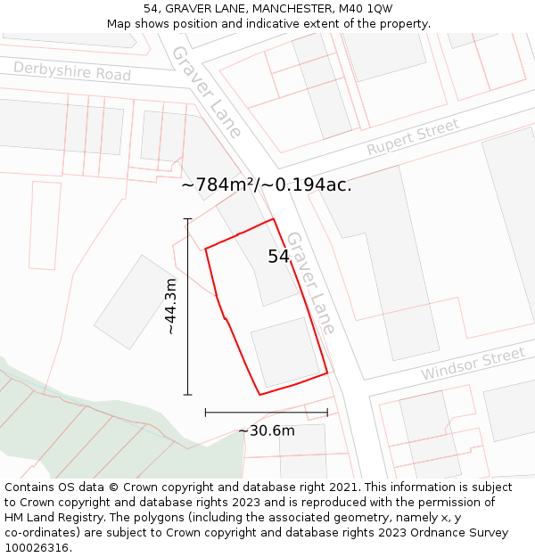 54, GRAVER LANE, MANCHESTER, M40 1QW: Plot and title map