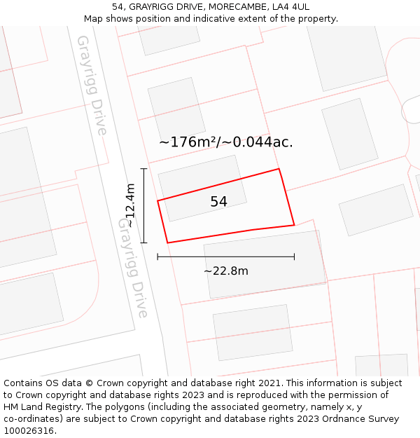 54, GRAYRIGG DRIVE, MORECAMBE, LA4 4UL: Plot and title map