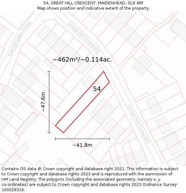 54, GREAT HILL CRESCENT, MAIDENHEAD, SL6 4RF: Plot and title map
