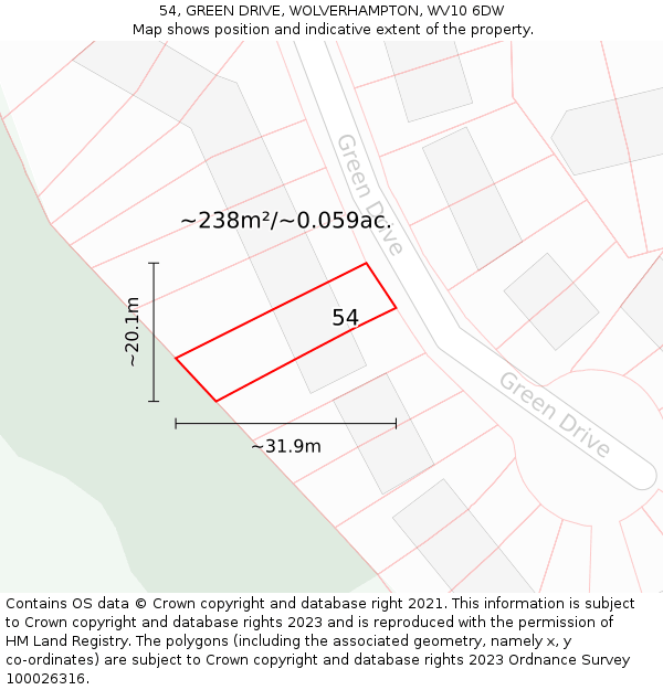 54, GREEN DRIVE, WOLVERHAMPTON, WV10 6DW: Plot and title map