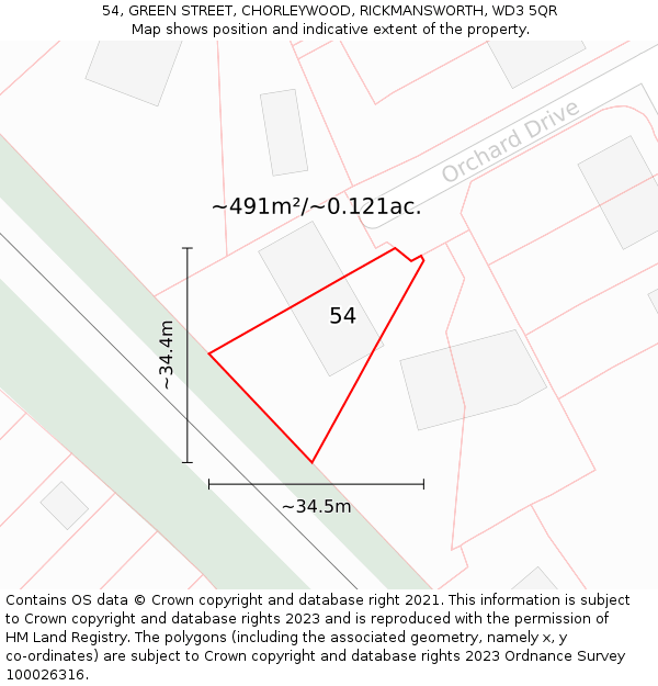 54, GREEN STREET, CHORLEYWOOD, RICKMANSWORTH, WD3 5QR: Plot and title map