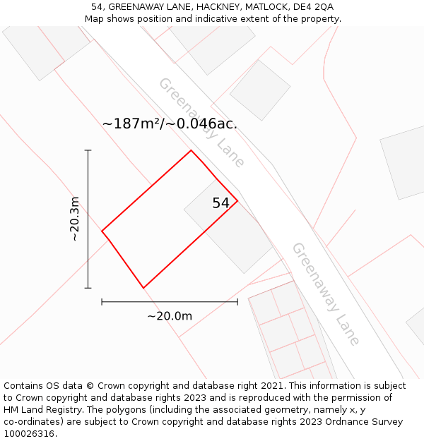 54, GREENAWAY LANE, HACKNEY, MATLOCK, DE4 2QA: Plot and title map