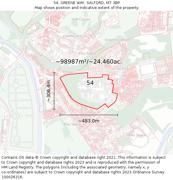 54, GREENE WAY, SALFORD, M7 3BP: Plot and title map