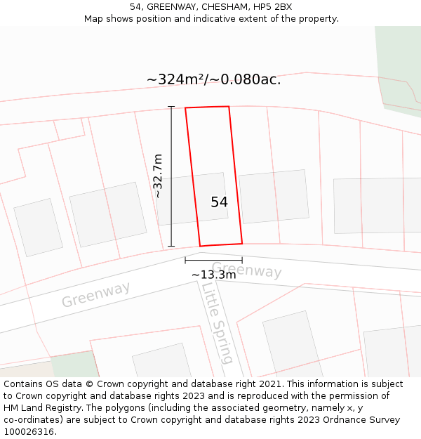 54, GREENWAY, CHESHAM, HP5 2BX: Plot and title map