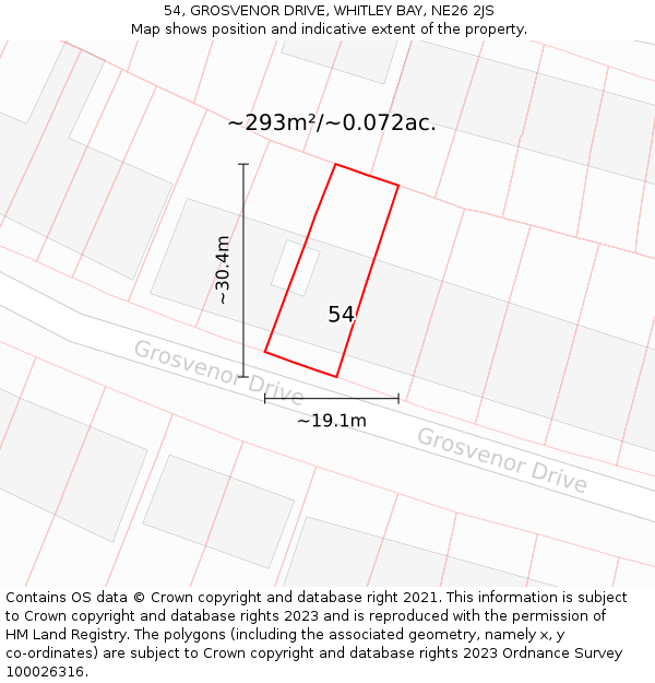 54, GROSVENOR DRIVE, WHITLEY BAY, NE26 2JS: Plot and title map