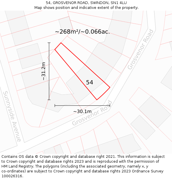 54, GROSVENOR ROAD, SWINDON, SN1 4LU: Plot and title map