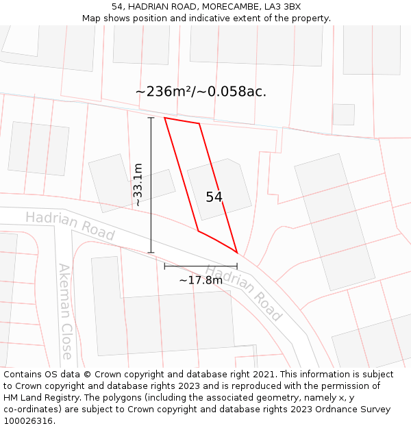 54, HADRIAN ROAD, MORECAMBE, LA3 3BX: Plot and title map