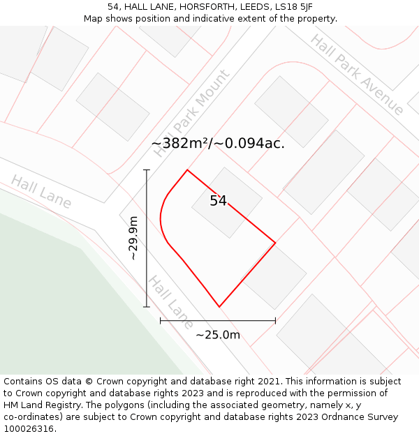 54, HALL LANE, HORSFORTH, LEEDS, LS18 5JF: Plot and title map