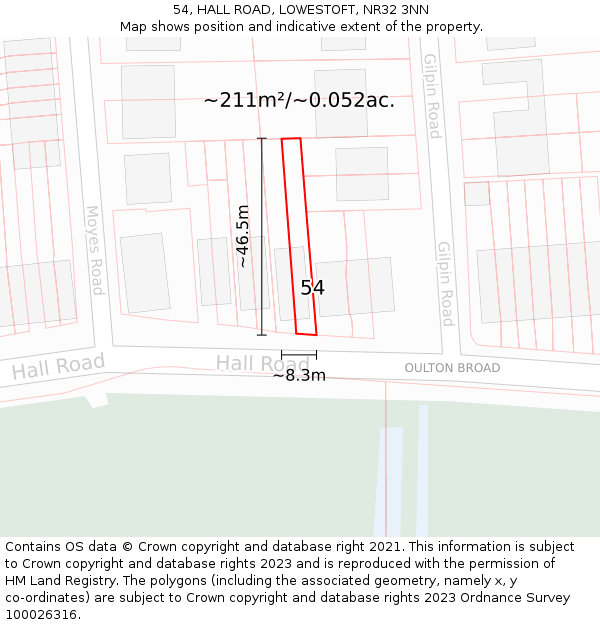 54, HALL ROAD, LOWESTOFT, NR32 3NN: Plot and title map