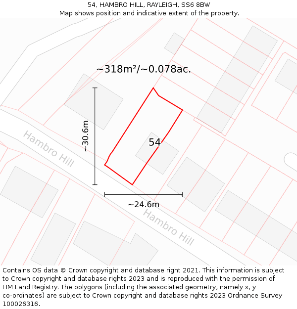 54, HAMBRO HILL, RAYLEIGH, SS6 8BW: Plot and title map