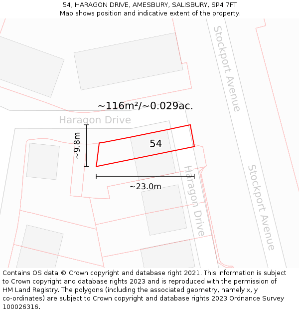 54, HARAGON DRIVE, AMESBURY, SALISBURY, SP4 7FT: Plot and title map