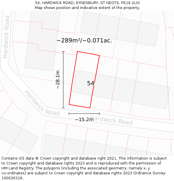 54, HARDWICK ROAD, EYNESBURY, ST NEOTS, PE19 2UG: Plot and title map
