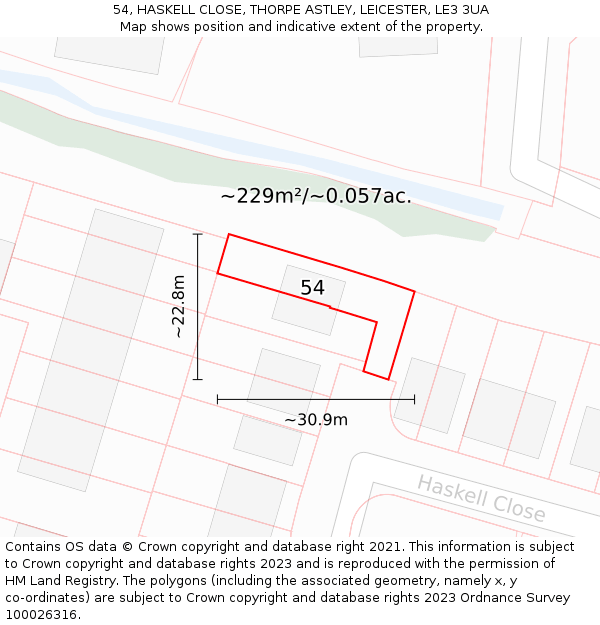 54, HASKELL CLOSE, THORPE ASTLEY, LEICESTER, LE3 3UA: Plot and title map