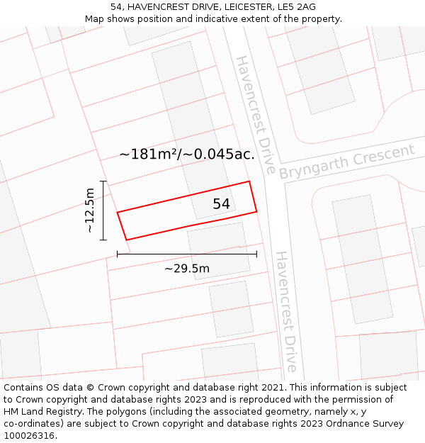 54, HAVENCREST DRIVE, LEICESTER, LE5 2AG: Plot and title map