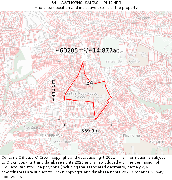 54, HAWTHORNS, SALTASH, PL12 4BB: Plot and title map