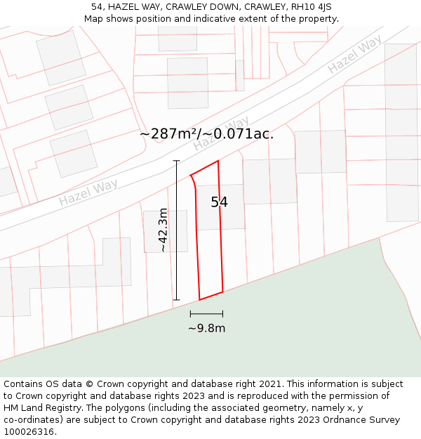 54, HAZEL WAY, CRAWLEY DOWN, CRAWLEY, RH10 4JS: Plot and title map