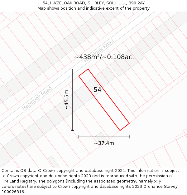 54, HAZELOAK ROAD, SHIRLEY, SOLIHULL, B90 2AY: Plot and title map