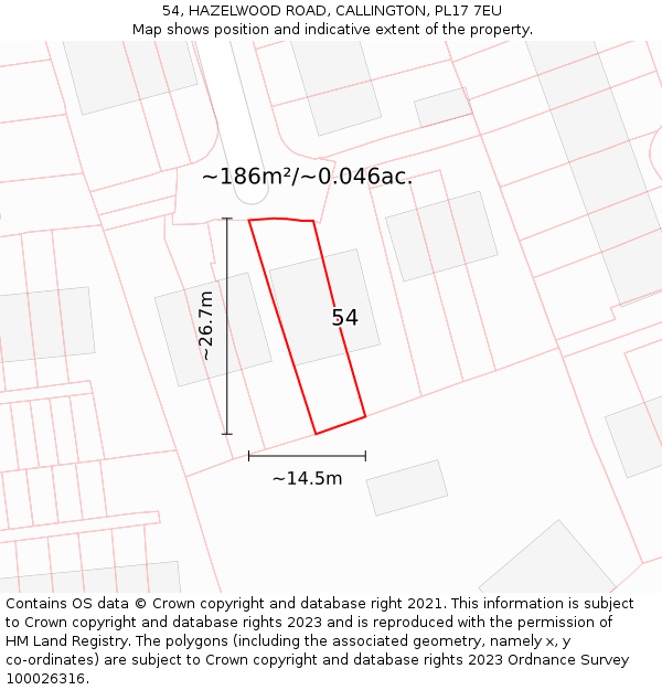 54, HAZELWOOD ROAD, CALLINGTON, PL17 7EU: Plot and title map