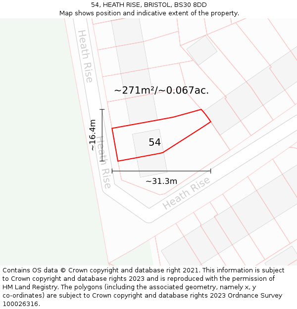 54, HEATH RISE, BRISTOL, BS30 8DD: Plot and title map