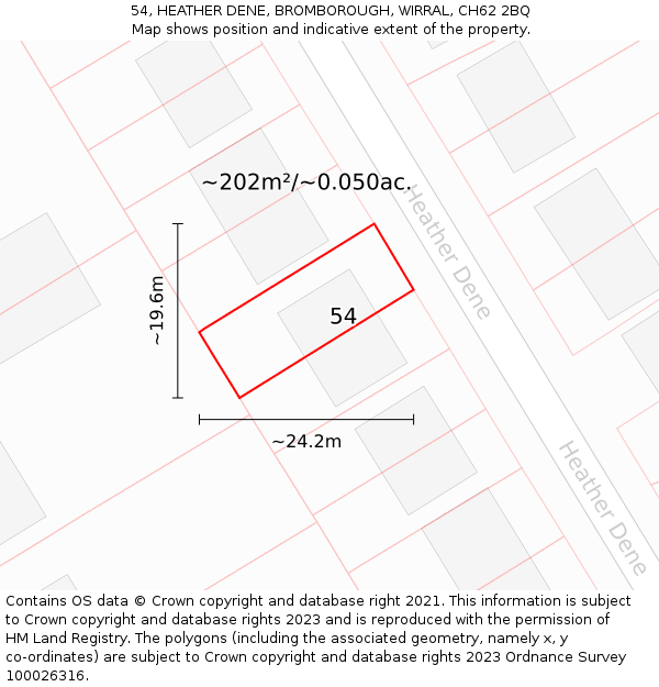 54, HEATHER DENE, BROMBOROUGH, WIRRAL, CH62 2BQ: Plot and title map