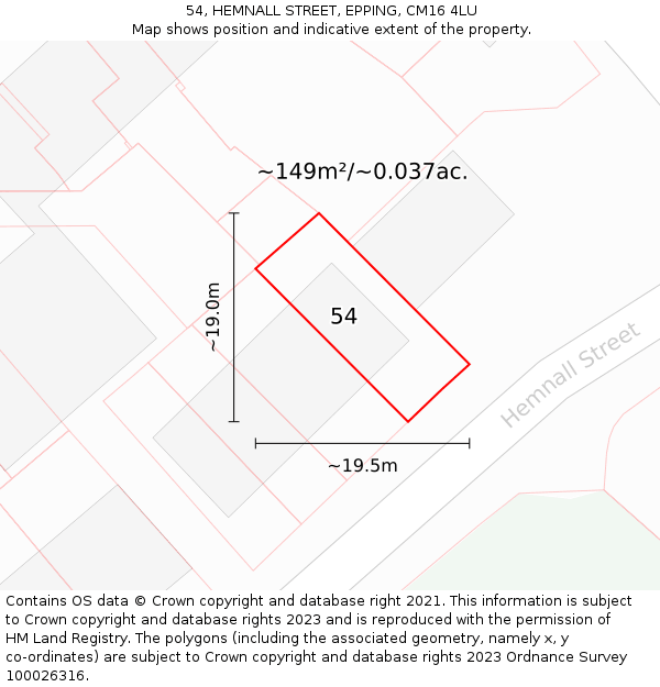 54, HEMNALL STREET, EPPING, CM16 4LU: Plot and title map
