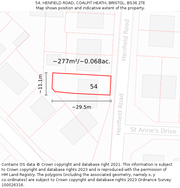 54, HENFIELD ROAD, COALPIT HEATH, BRISTOL, BS36 2TE: Plot and title map