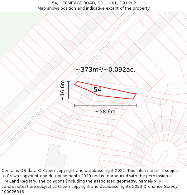 54, HERMITAGE ROAD, SOLIHULL, B91 2LP: Plot and title map