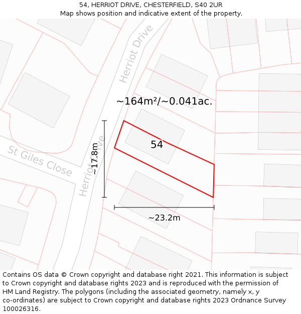 54, HERRIOT DRIVE, CHESTERFIELD, S40 2UR: Plot and title map