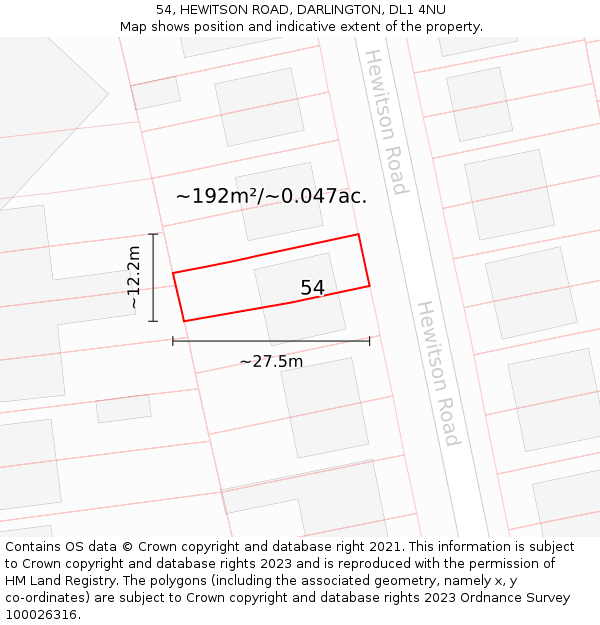 54, HEWITSON ROAD, DARLINGTON, DL1 4NU: Plot and title map