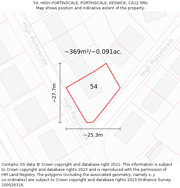 54, HIGH PORTINSCALE, PORTINSCALE, KESWICK, CA12 5RN: Plot and title map