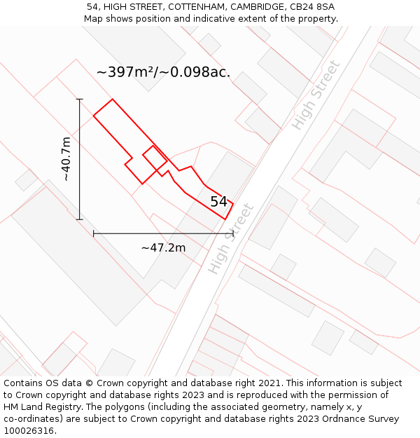 54, HIGH STREET, COTTENHAM, CAMBRIDGE, CB24 8SA: Plot and title map