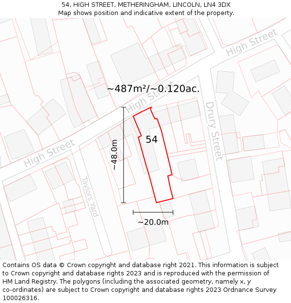 54, HIGH STREET, METHERINGHAM, LINCOLN, LN4 3DX: Plot and title map