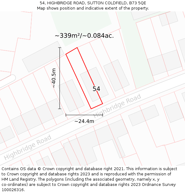 54, HIGHBRIDGE ROAD, SUTTON COLDFIELD, B73 5QE: Plot and title map