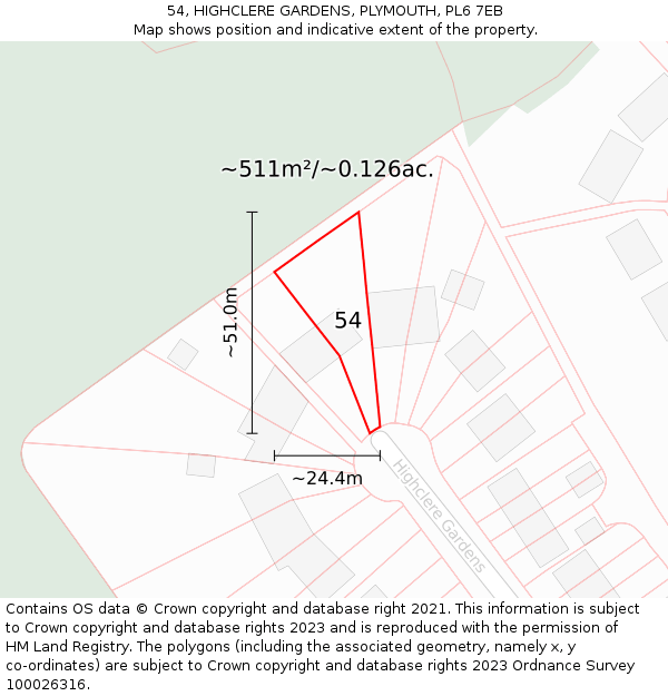 54, HIGHCLERE GARDENS, PLYMOUTH, PL6 7EB: Plot and title map