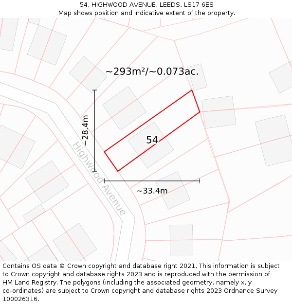 54, HIGHWOOD AVENUE, LEEDS, LS17 6ES: Plot and title map