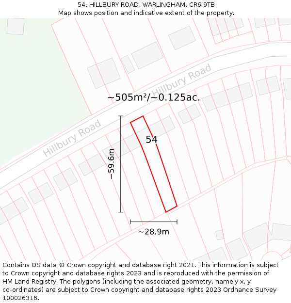 54, HILLBURY ROAD, WARLINGHAM, CR6 9TB: Plot and title map