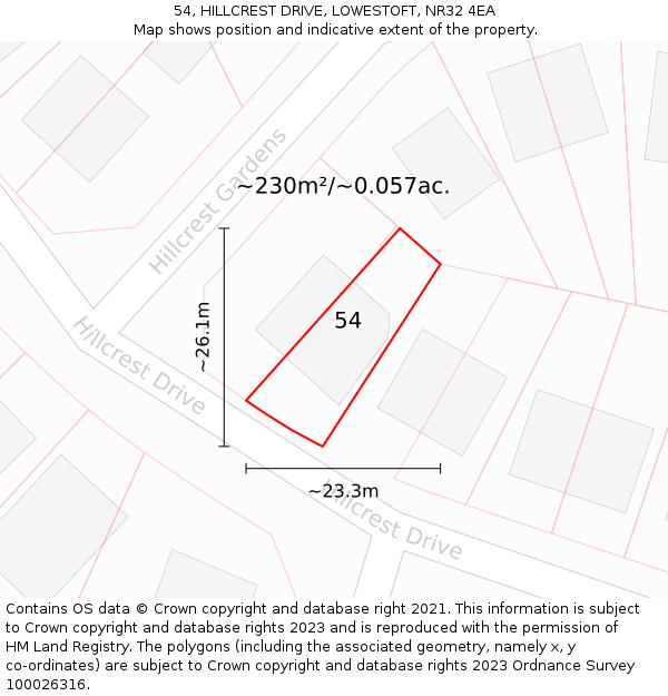 54, HILLCREST DRIVE, LOWESTOFT, NR32 4EA: Plot and title map
