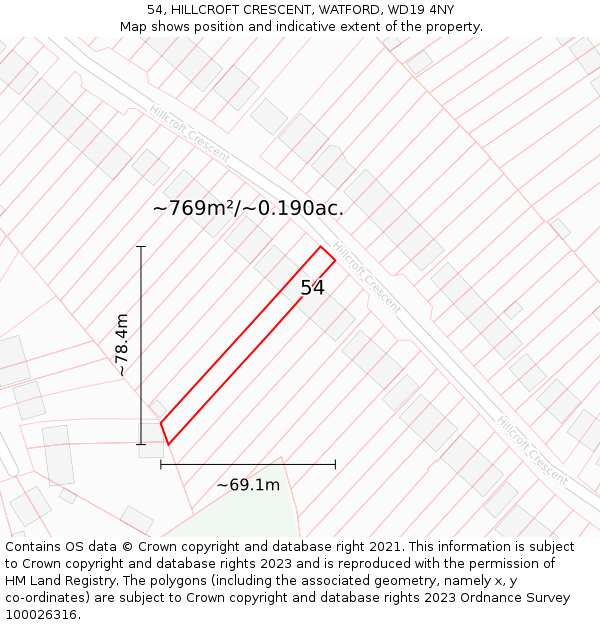 54, HILLCROFT CRESCENT, WATFORD, WD19 4NY: Plot and title map