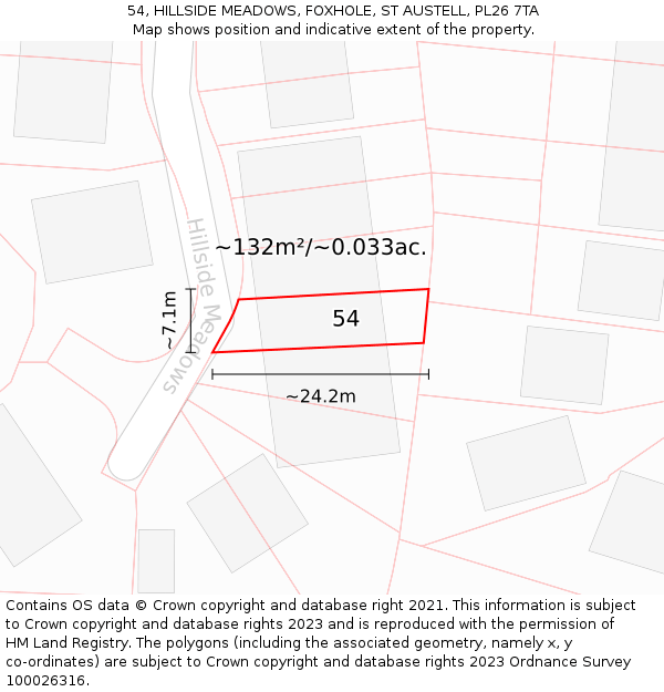 54, HILLSIDE MEADOWS, FOXHOLE, ST AUSTELL, PL26 7TA: Plot and title map